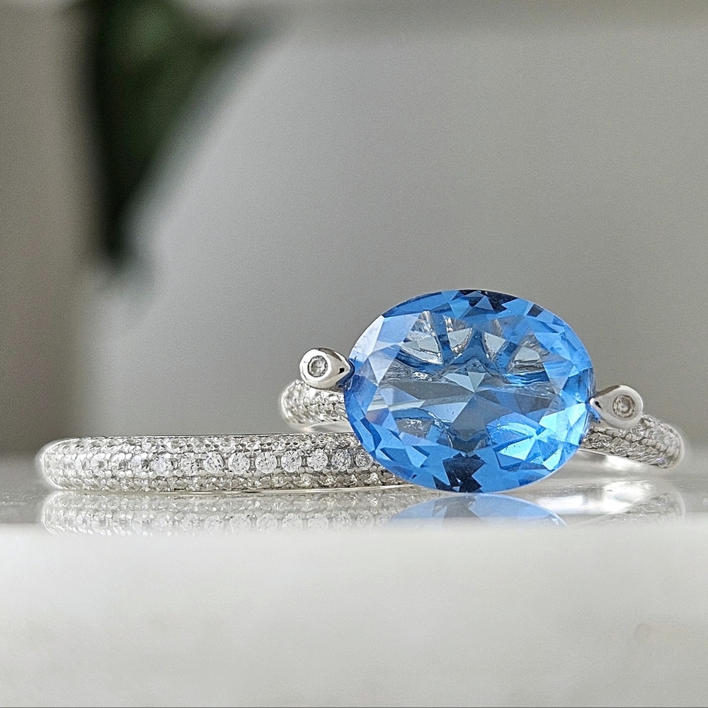 Light Blue Topaz Ring Set, solid 925 Sterling Silver BP